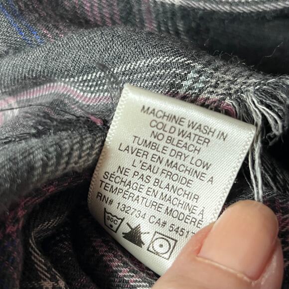 Cloth & Stone Shirt Flannel Raw Hem Gray Pink Plaid Rayon Casual Boho Comfy S - Picture 7 of 7